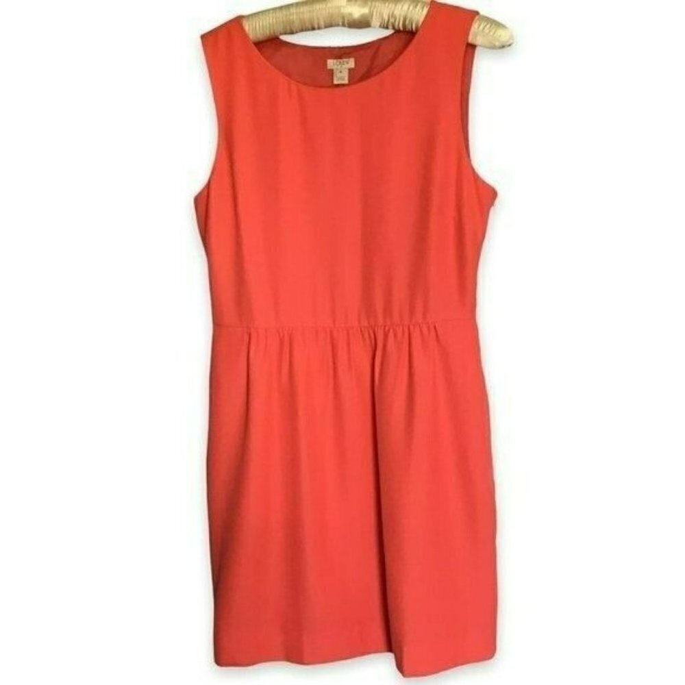 J. Crew Sheath Dress Fully Lined Sleeveless Coral Orange Women's Size 8 Pockets